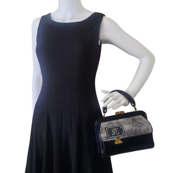 ROBERTA DI CAMERINO Vintage Leather Bagonghi Bag w/ Velvet Trim Black/Grey - Picture 2 of 13